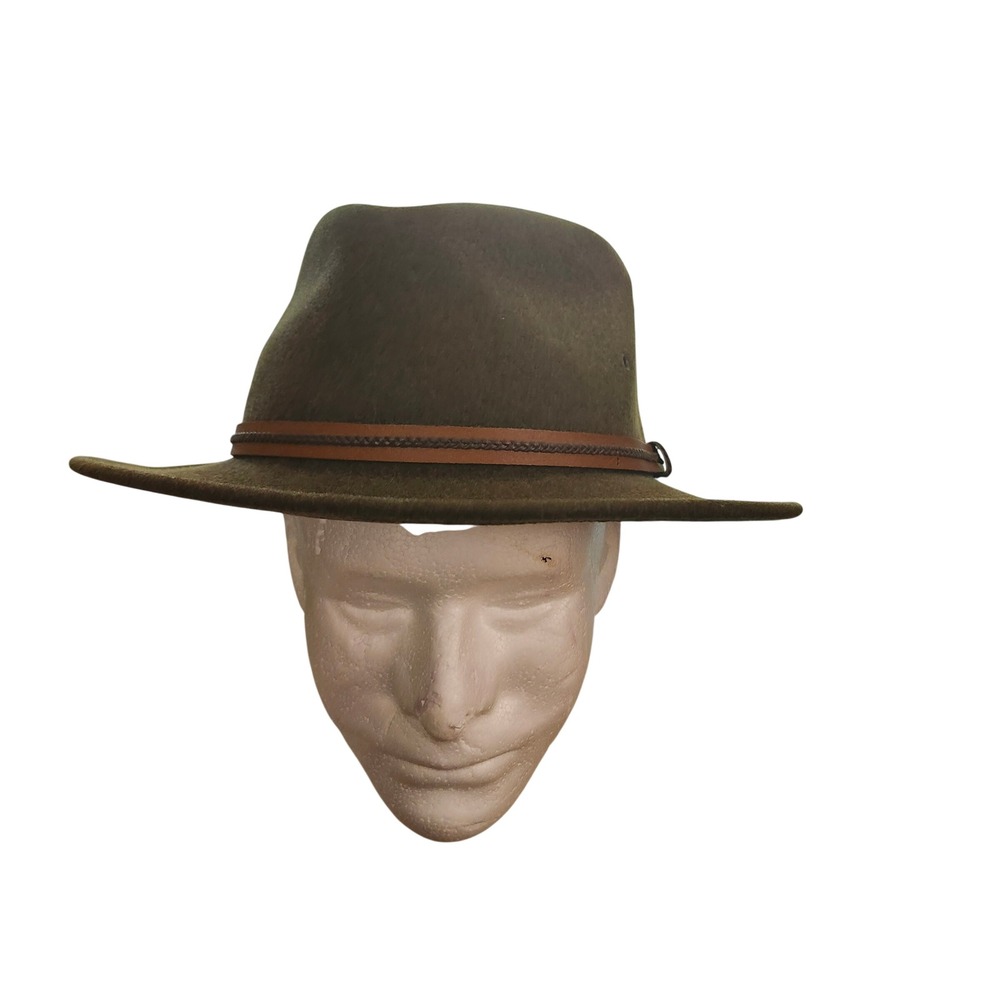 Pendleton Getaway Wool Fedora Hat XL Olive Green Leather Band Made in USA